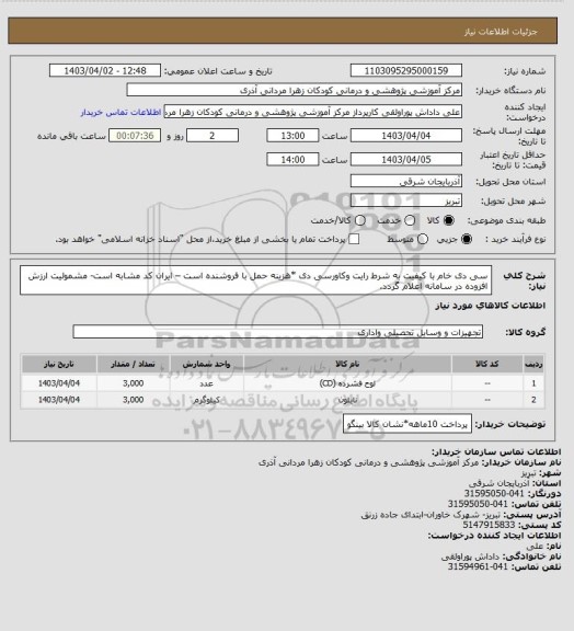استعلام سی دی خام با کیفیت به شرط رایت وکاورسی دی *هزینه حمل با فروشنده است – ایران کد مشابه است- مشمولیت ارزش افزوده در سامانه  اعلام  گردد.