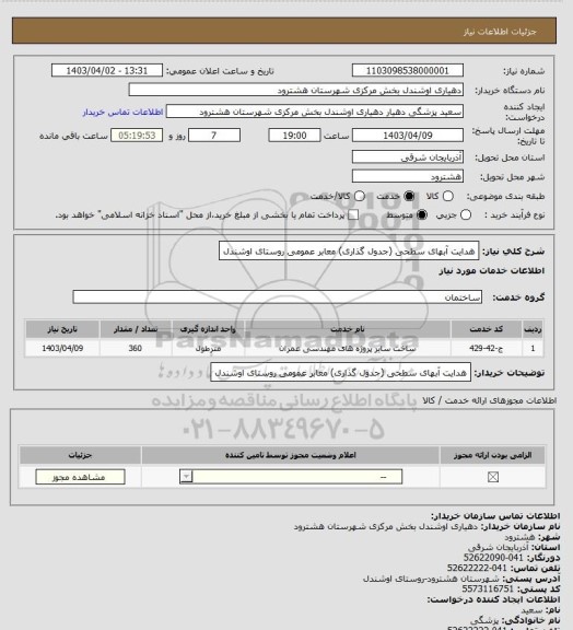 استعلام هدایت آبهای سطحی (جدول گذاری) معابر عمومی روستای اوشندل
