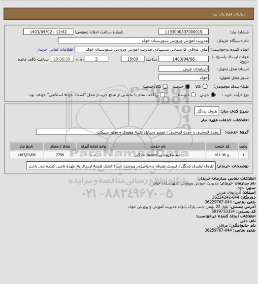 استعلام ظروف یزدگل