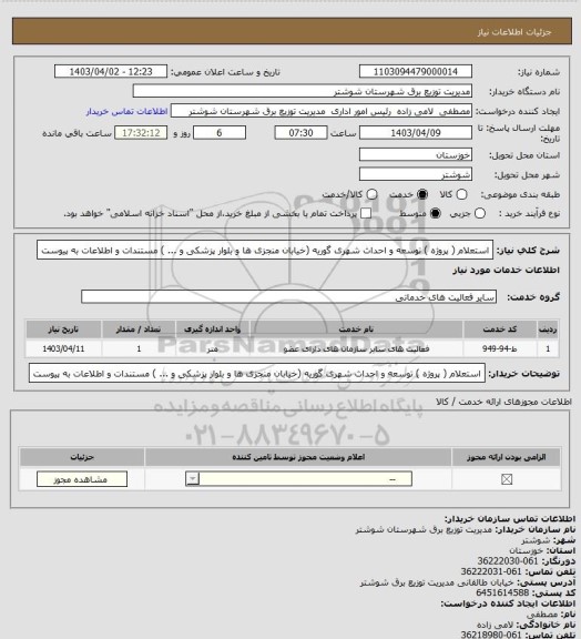استعلام استعلام ( پروژه ) توسعه و احداث شهری گوریه (خیابان منجزی ها و بلوار پزشکی و ... ) مستندات و اطلاعات به پیوست