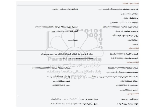 ششدانگ یک قطعه زمین