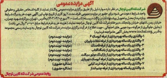 مزایده عمومی واگذاری یک ساله بهره برداری از غرفه کیوسک 6...