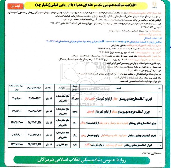 مناقصه اجرای آسفالت طرح هادی روستاهای ...