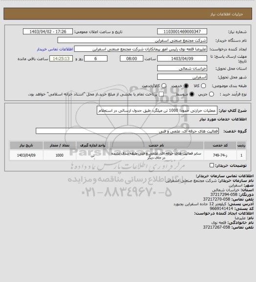 استعلام عملیات حرارتی حدودا 1000 تن میلگرد طبق جدول ارسالی در استعلام