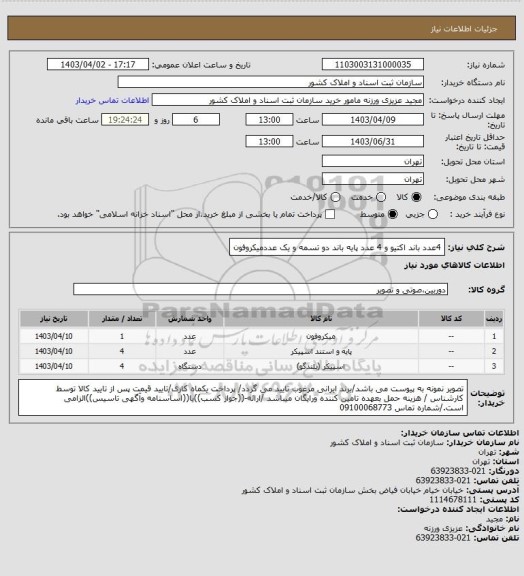 استعلام 4عدد باند اکتیو و 4 عدد پایه باند دو تسمه و یک عددمیکروفون