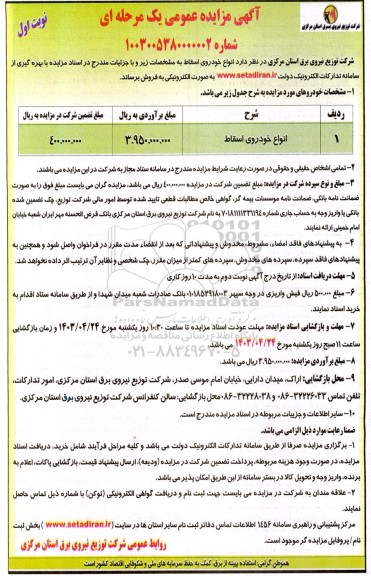 مزایده عمومی فروش انواع خودروی اسقاط