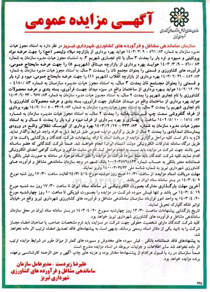 مزایده عواید بهره برداری از بازارچه ...