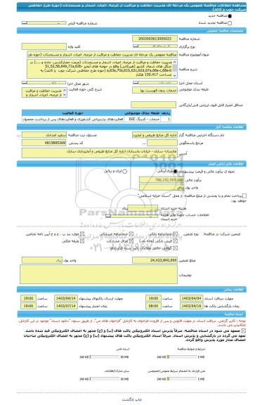 مناقصه، مناقصه عمومی یک مرحله ای مدیریت حفاظت و مراقبت از عرصه، اعیان، اشجار و مستحدثات (حوزه طرح حفاظتی شرکت چوب  و کاغذ)