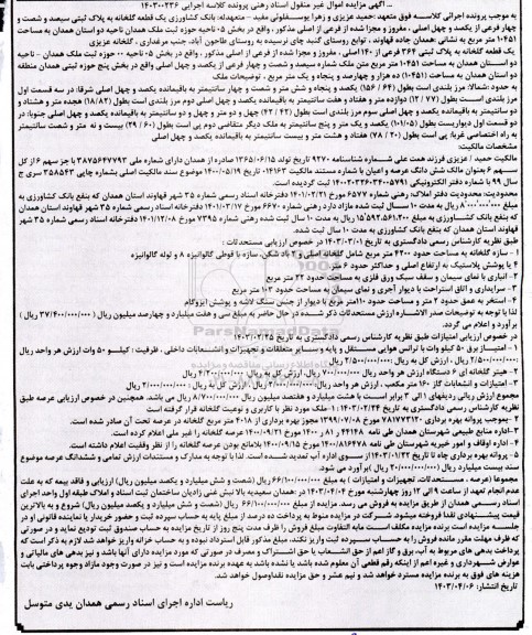 اگهی مزایده یک قطعه گلخانه به پلاک ثبتی سیصد و شصت و چهار فرعی از یکصد و چهل اصلی