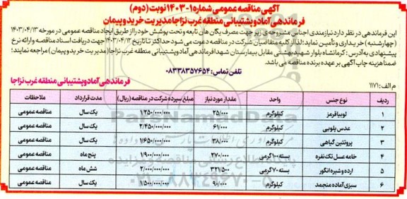 مناقصه خرید لوبیا قرمز....