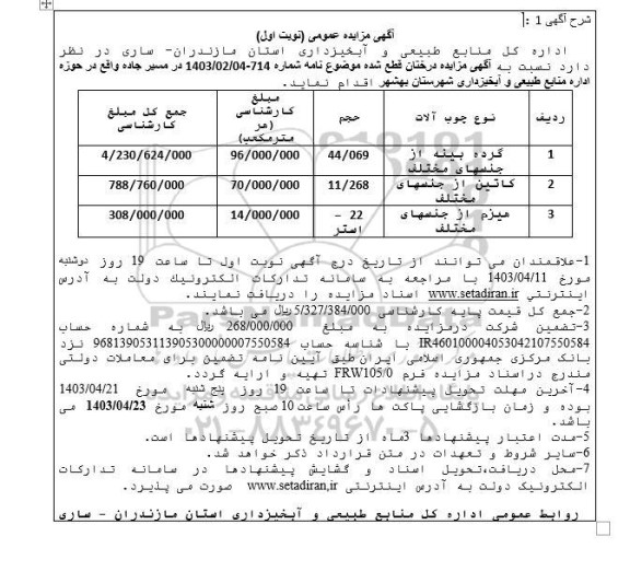 مزایده عمومی درختان قطع شده...