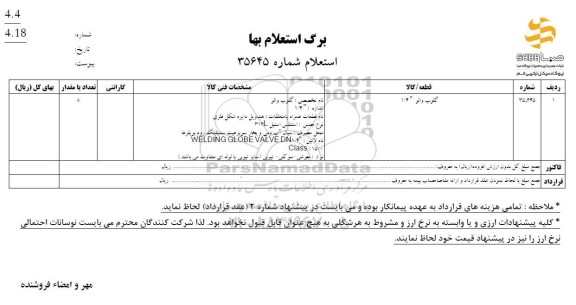 استعلام گلوب والو 1/4