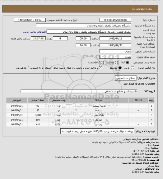 استعلام مصالح ساختمانی