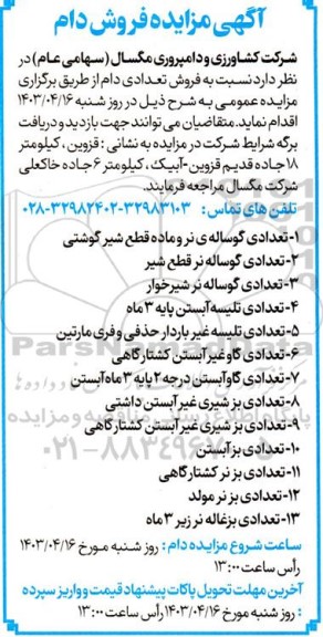 مزایده فروش دام