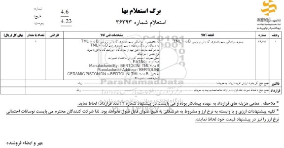 استعلام پیستون سرامیکی پمپ پلانجری کارواش