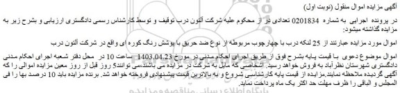 مزایده 25 لنکه درب با چهارچوب