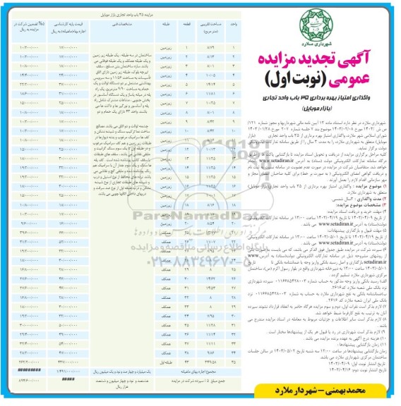 آگهی تجدید مزایده واگذاری امتیاز بهره برداری 35 باب واحد تجاری (بازار موبایل)