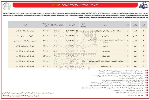 مزایده اجاره کانکس و غرف تجدید نوبت دوم