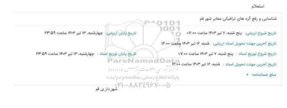 استعلام شناسایی و رفع گره های ترافیکی معابر شهر قم