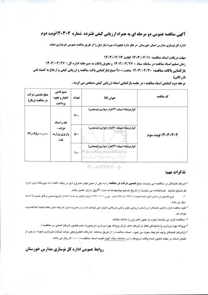 مناقصه کولر دوتیکه اسپیلت ... نوبت دوم 