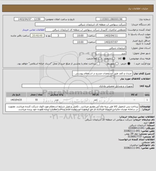 استعلام صندل و کمد طبق مشخصات مندرج در استغلام پیوستی .
