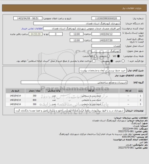 استعلام خرید جدول پرسی در ابعاد و مشخصات پیوست