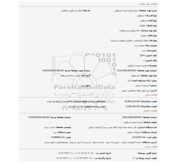 مزایده عرصه مسکونی