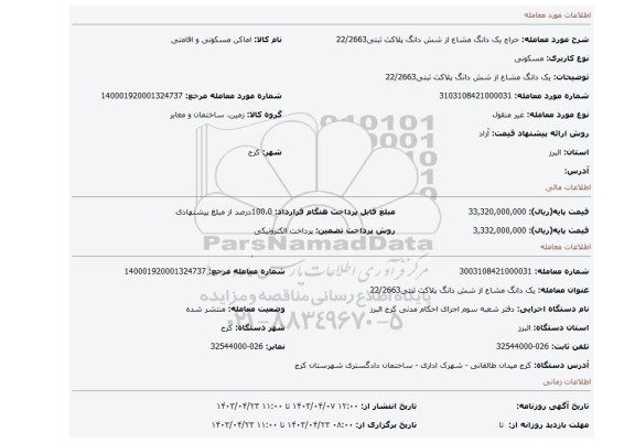 یک دانگ مشاع از شش دانگ پلاکث ثبتی22/2663