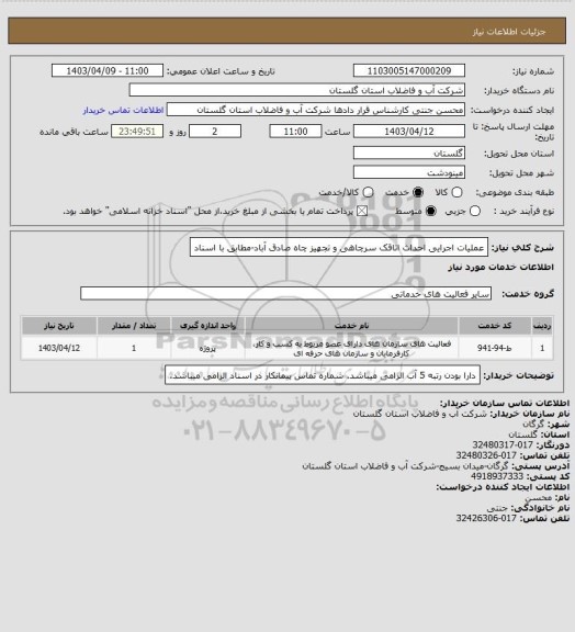 استعلام عملیات اجرایی احداث اتاقک سرچاهی و تجهیز چاه صادق آباد-مطابق با اسناد