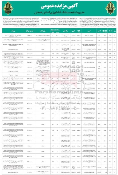 مزایده فروش املاک بانک کشاورزی