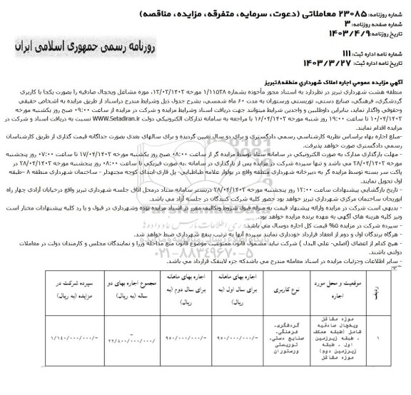 مزایده عمومی اجاره املاک