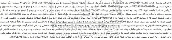 آگهی مزایده یک دانگ مشاع از شش دانگ یک دستگاه کامیون کشنده سیستم رنو تیپ پریمیوم 460