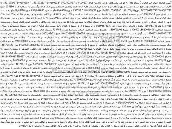 آگهی مزایده ششدانگ یک قطعه زمین با بنای احداثی به پلاک ثبتی 5775 فرعی از 23 اصلی ، مفروز و مجزا شده از37 فرعی از اصلی