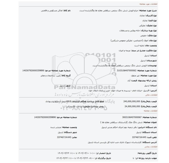 فروش شش دانگ درضمن سرقفلی مغازه ها واگذارشده است.