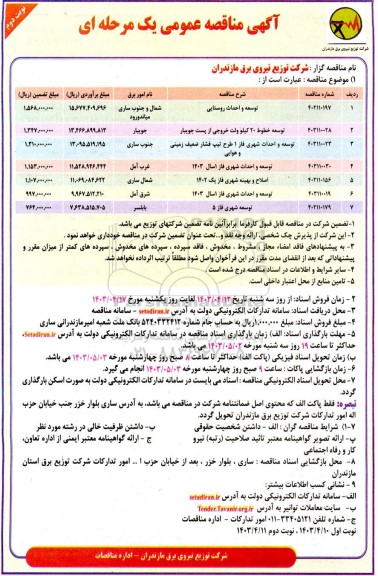 مناقصه توسعه و احداث روستایی... - نوبت دوم 