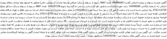 آگهی مزایده سهام