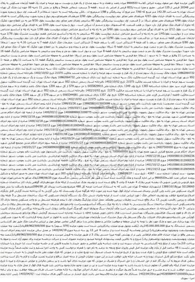 آگهی مزایده یک قطعه آپارتمان مسکونی به پلاک ثبتی 20348 فرعی از 125 اصلی ، مفروز و مجزا شده از833 فرعی از اصلی