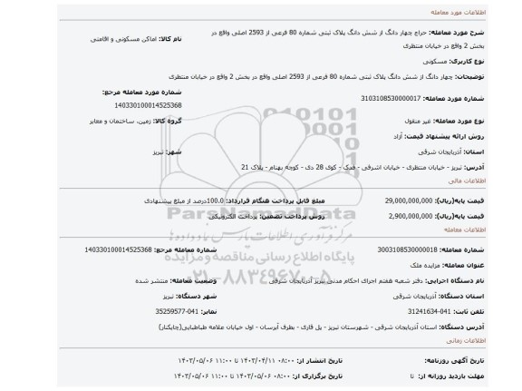 چهار دانگ از شش دانگ پلاک ثبتی شماره 80 فرعی از 2593 اصلی واقع در بخش 2  واقع در خیابان منتظری