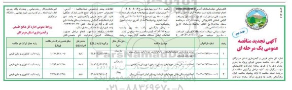 تجدید مناقصه عمومی مرمت و بازسازی عملیات آبخیزداری و آبخوانداری... ​​​​​​​نوبت دوم 