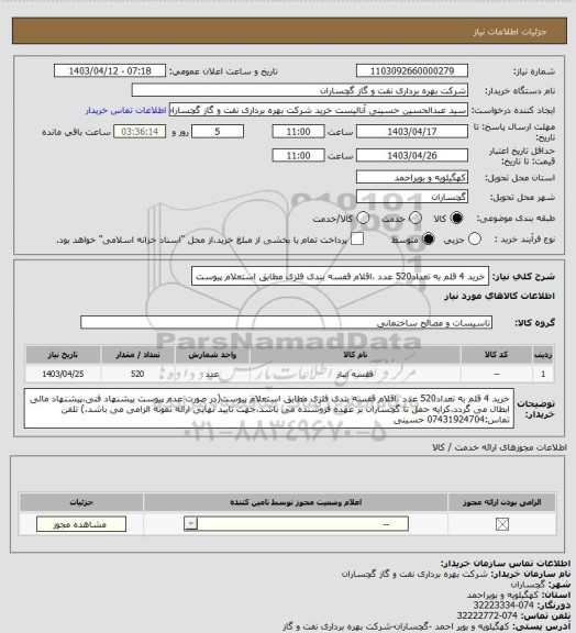 استعلام خرید 4 قلم به تعداد520 عدد ،اقلام قفسه بندی فلزی مطابق استعلام پیوست