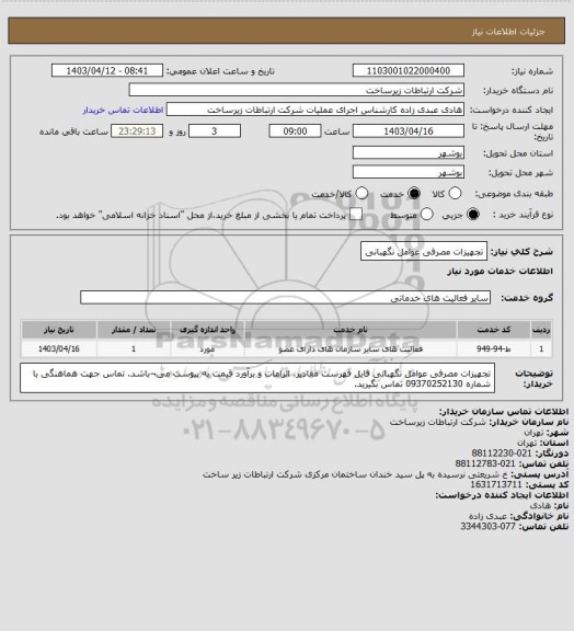استعلام تجهیزات مصرفی عوامل نگهبانی