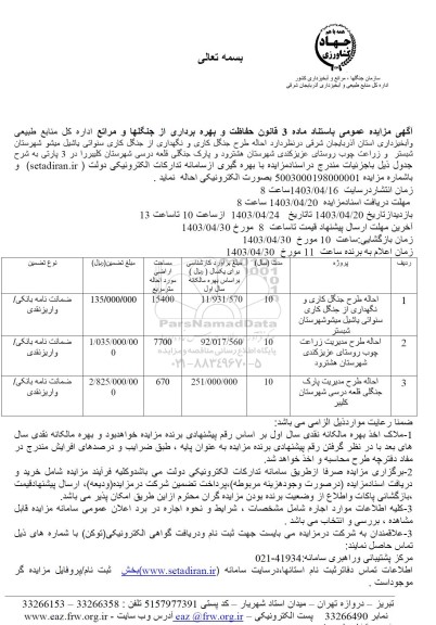 مزایده احاله طرح جنگل کاری و نگهداری از جنگل کاری سنواتی