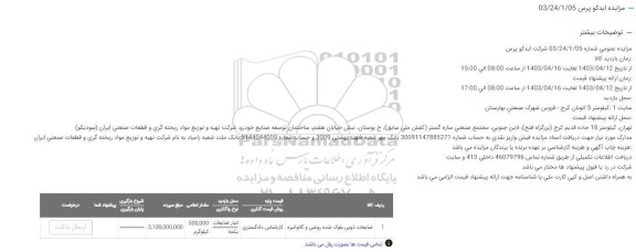 مزایده ضایعات ذوبی بلوک شده روغنی و گالوانیزه