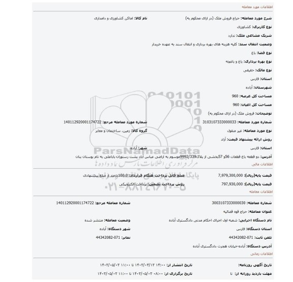 فروش ملک (در ازای محکوم به)