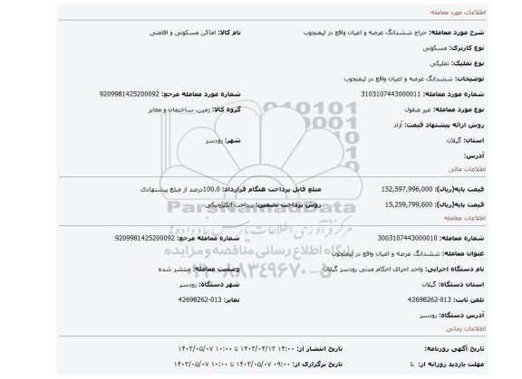 ششدانگ عرصه و اعیان واقع در لیمنجوب