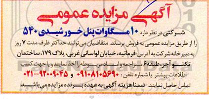 مزایده فروش  10 مگاوات پنل خورشیدی 540