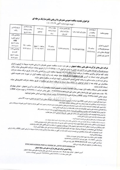 فراخوان مناقصه لایروبی و اجرای سیستم فومینگ و کولینگ مخازن تجدید نوبت دوم 