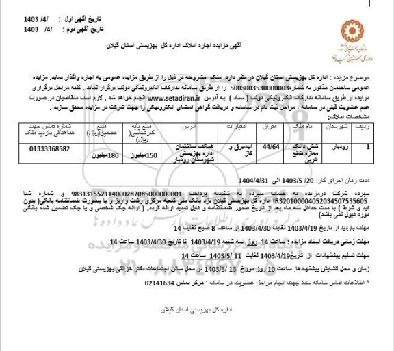 مزایده اجاره املاک