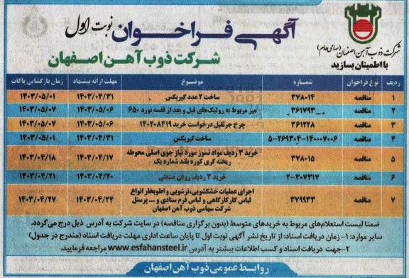 مناقصه ساخت ۲ عدد گیربکس...