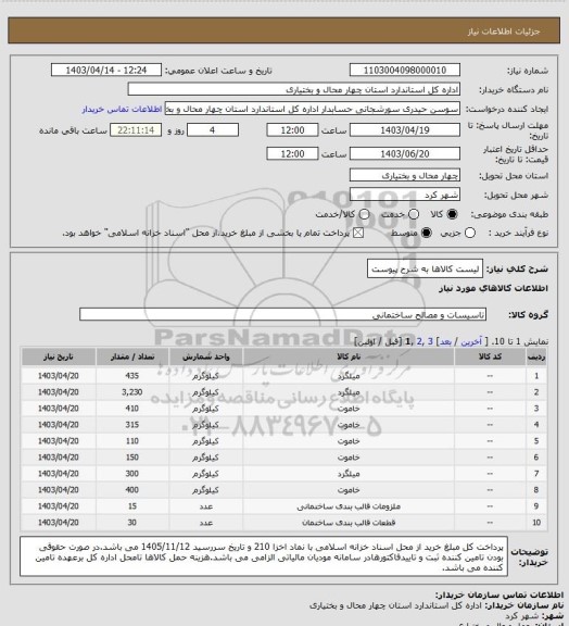 استعلام لیست کالاها به شرح پیوست